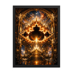 Mandelbrot Set as baroque cosmic cathedral framed print on a plain backdrop in size 18"x24".