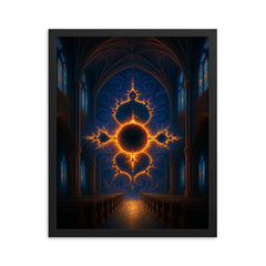Mandelbrot set as cathedral of infinity framed print on a plain backdrop in size 16"x20".