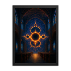 Mandelbrot set as cathedral of infinity framed print on a plain backdrop in size 18"x24".