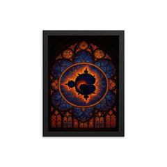 Mandelbrot set as cathedral rose window framed print on a plain backdrop in size 12"x16".
