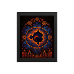 Mandelbrot set as cathedral rose window framed print on a plain backdrop in size 8"x10".