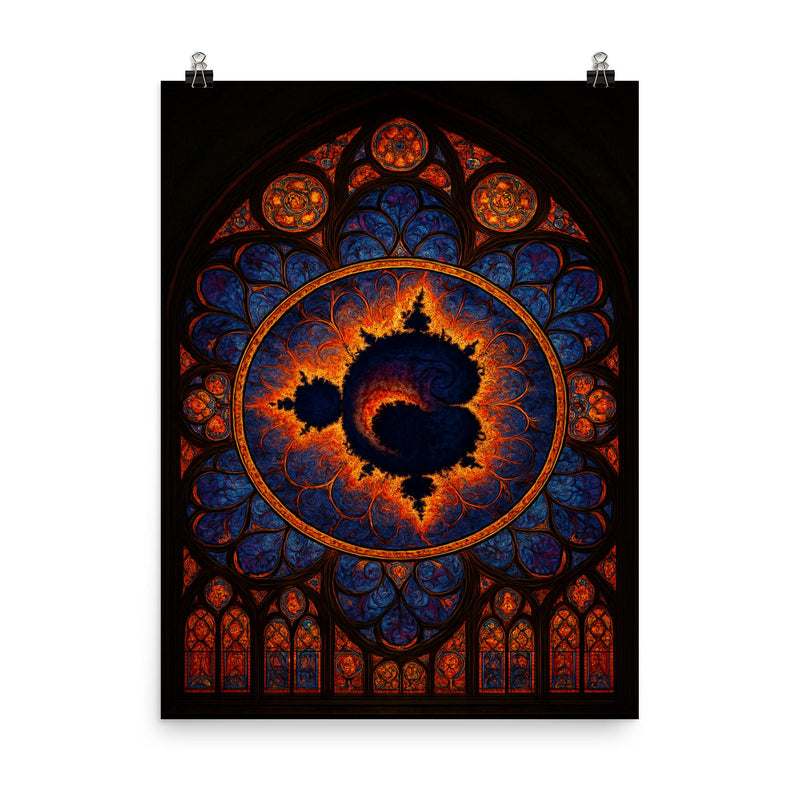 Mandelbrot set as cathedral rose window poster on a plain backdrop in size 8