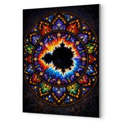 Mandelbrot set as stained glass cathedral rose metal print mockup