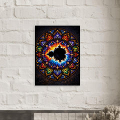 Mandelbrot set as stained glass cathedral rose metal print mockup