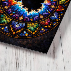 Mandelbrot set as stained glass cathedral rose metal print mockup