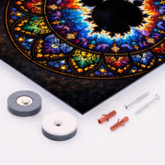 Mandelbrot set as stained glass cathedral rose metal print mockup