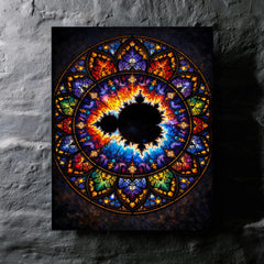 Mandelbrot set as stained glass cathedral rose metal print mockup