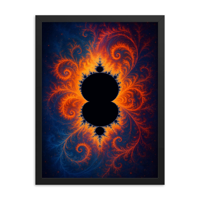 Mandelbrot set framed print on a plain backdrop in size 18