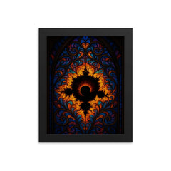 Mandelbrot set like cathedral stained glass framed print on a plain backdrop in size 8"x10".