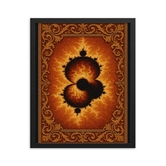 Mandelbrot set rendered as imperial tapestry framed print on a plain backdrop in size 16"x20".