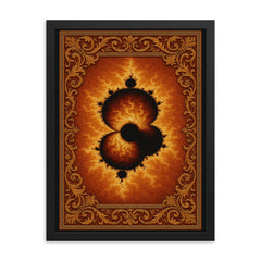 Mandelbrot set rendered as imperial tapestry framed print on a plain backdrop in size 18"x24".
