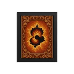 Mandelbrot set rendered as imperial tapestry framed print on a plain backdrop in size 8"x10".