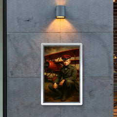Manfred von Richthofen seated beside crimson triplane poster 2