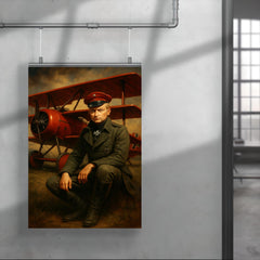 Manfred von Richthofen seated beside crimson triplane poster 4