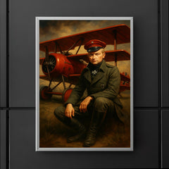 Manfred von Richthofen seated beside crimson triplane poster 5