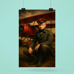 Manfred von Richthofen seated beside crimson triplane poster 6