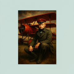 Manfred von Richthofen seated beside crimson triplane poster 8
