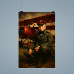 Manfred von Richthofen seated beside crimson triplane poster 9