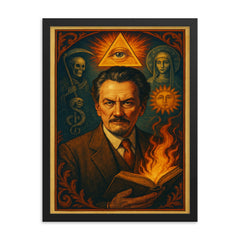 Manly P Hall framed print on a plain backdrop in size 18"x24".