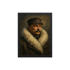 Mannerheim in arctic fur collar framed print on a plain backdrop in size 12"x16".