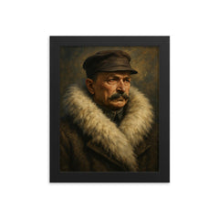 Mannerheim in arctic fur collar framed print on a plain backdrop in size 8"x10".