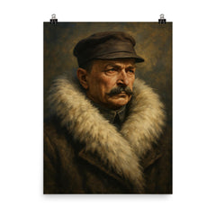 Mannerheim in arctic fur collar poster on a plain backdrop in size 8"x10".