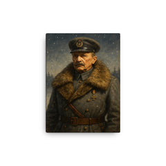 Mannerheim in fur collar winter command portrait canvas print on a plain backdrop in size 12"x16".