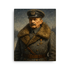 Mannerheim in fur collar winter command portrait canvas print on a plain backdrop in size 16"x20".