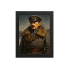 Mannerheim in fur collar winter command portrait framed print on a plain backdrop in size 8"x10".