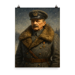 Mannerheim in fur collar winter command portrait poster on a plain backdrop in size 8"x10".