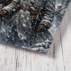 Mannerheim in snowstorm among Finnish pines metal print mockup