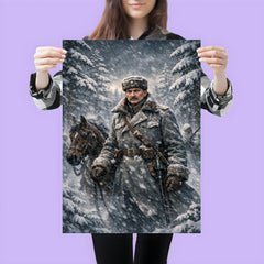 Mannerheim in snowstorm among Finnish pines poster 3