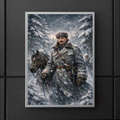 Mannerheim in snowstorm among Finnish pines poster 5