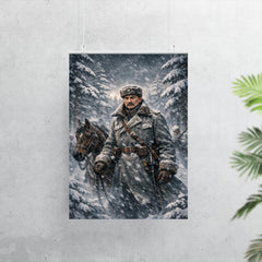 Mannerheim in snowstorm among Finnish pines poster 7