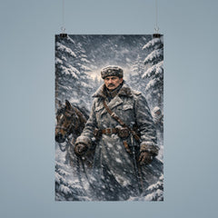 Mannerheim in snowstorm among Finnish pines poster 9