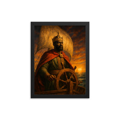 Mansa Abubakari II sailing into Atlantic mystery framed print on a plain backdrop in size 12"x16".