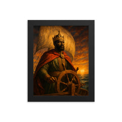 Mansa Abubakari II sailing into Atlantic mystery framed print on a plain backdrop in size 8"x10".
