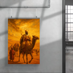 Mansa Musa caravan crossing Sahara under gold laden sky poster 4