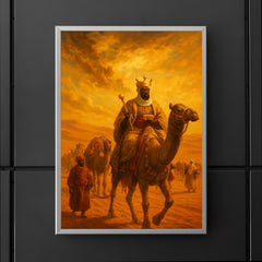 Mansa Musa caravan crossing Sahara under gold laden sky poster 5