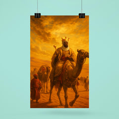 Mansa Musa caravan crossing Sahara under gold laden sky poster 6