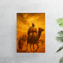Mansa Musa caravan crossing Sahara under gold laden sky poster 7