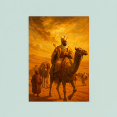 Mansa Musa caravan crossing Sahara under gold laden sky poster 8