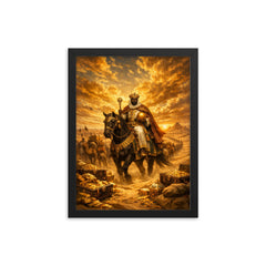 Mansa Musa crossing Sahara beneath gold laden sky framed print on a plain backdrop in size 12"x16".