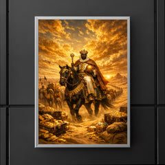 Mansa Musa crossing Sahara beneath gold laden sky poster 5
