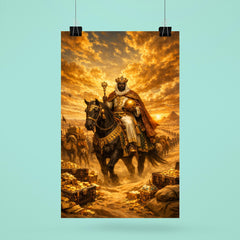 Mansa Musa crossing Sahara beneath gold laden sky poster 6