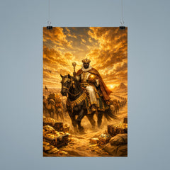 Mansa Musa crossing Sahara beneath gold laden sky poster 9
