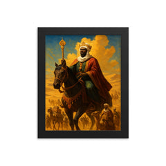 Mansa Musa crossing the Sahara with golden caravan framed print on a plain backdrop in size 8"x10".