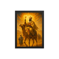 Mansa Musa desert caravan radiance framed print on a plain backdrop in size 12"x16".