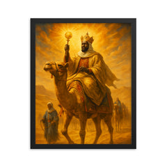 Mansa Musa desert caravan radiance framed print on a plain backdrop in size 16"x20".
