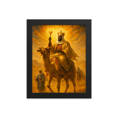 Mansa Musa desert caravan radiance framed print on a plain backdrop in size 8"x10".